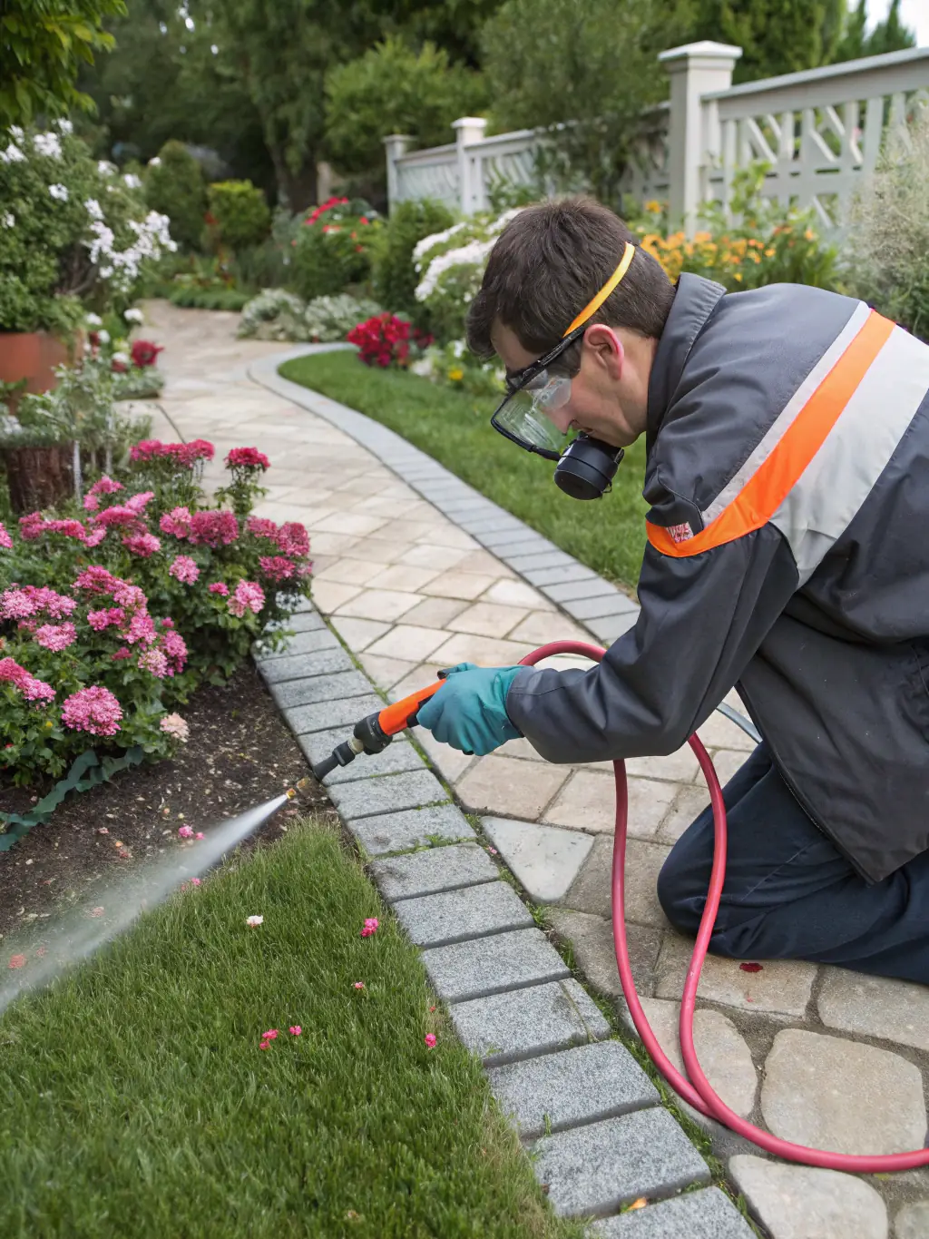A technician replacing a broken sprinkler head in a lush green lawn, demonstrating the repair and replacement services offered by J Irrigation Repair.